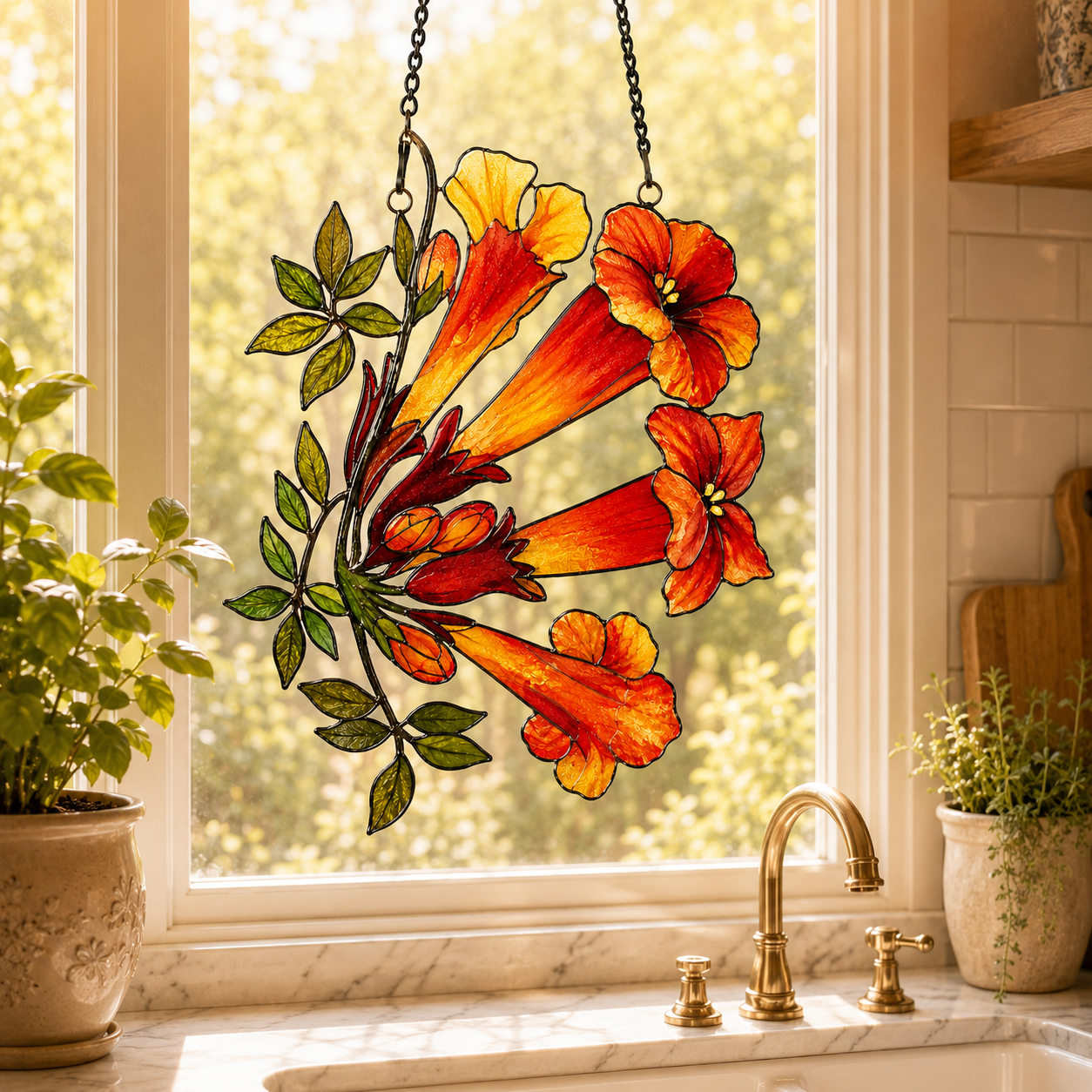 Trumpet Vine Flower Holographic Acrylic Suncatcher