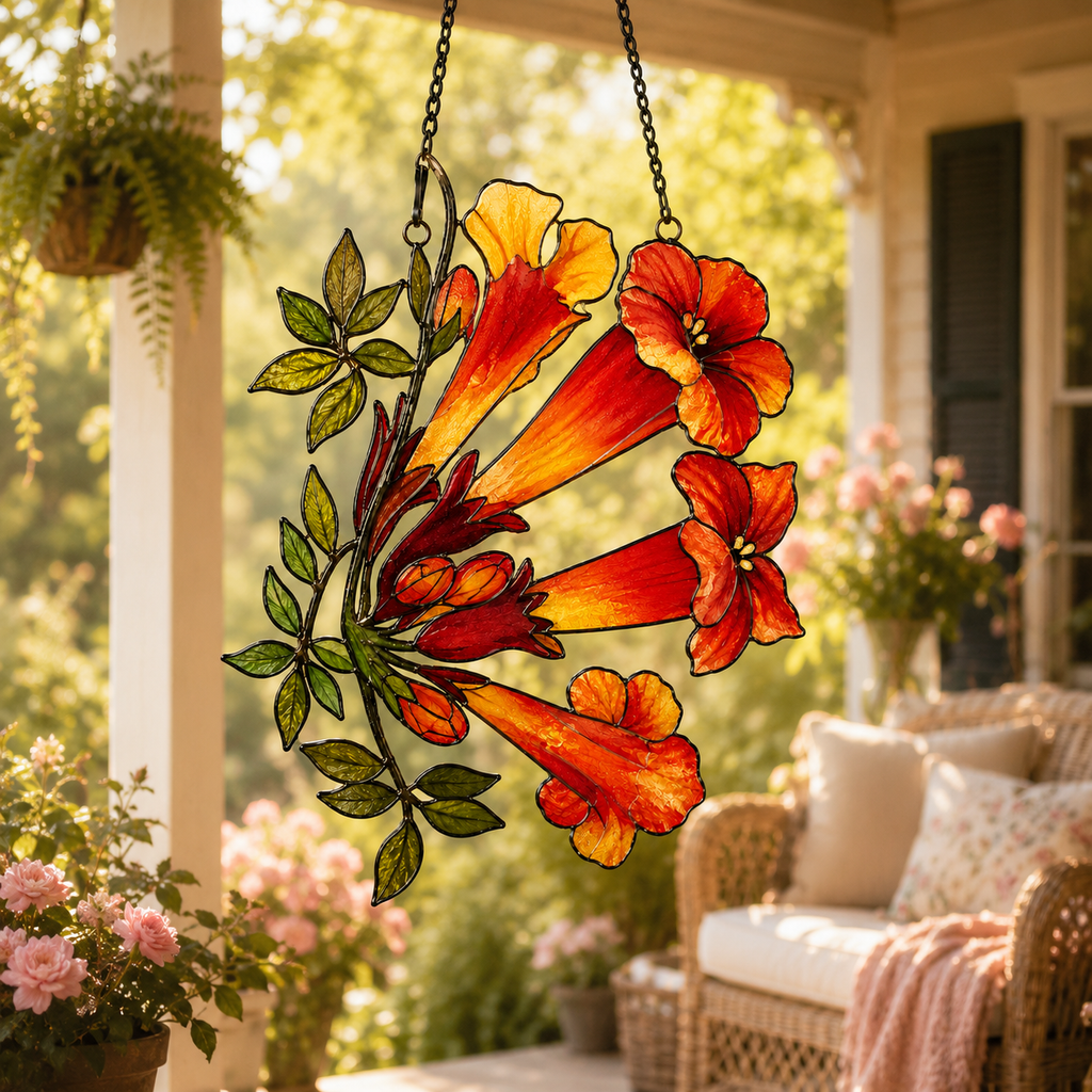 Trumpet Vine Flower Holographic Acrylic Suncatcher