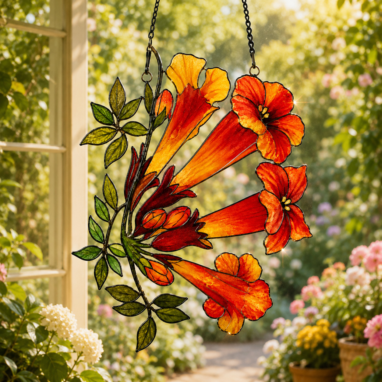 Trumpet Vine Flower Holographic Acrylic Suncatcher