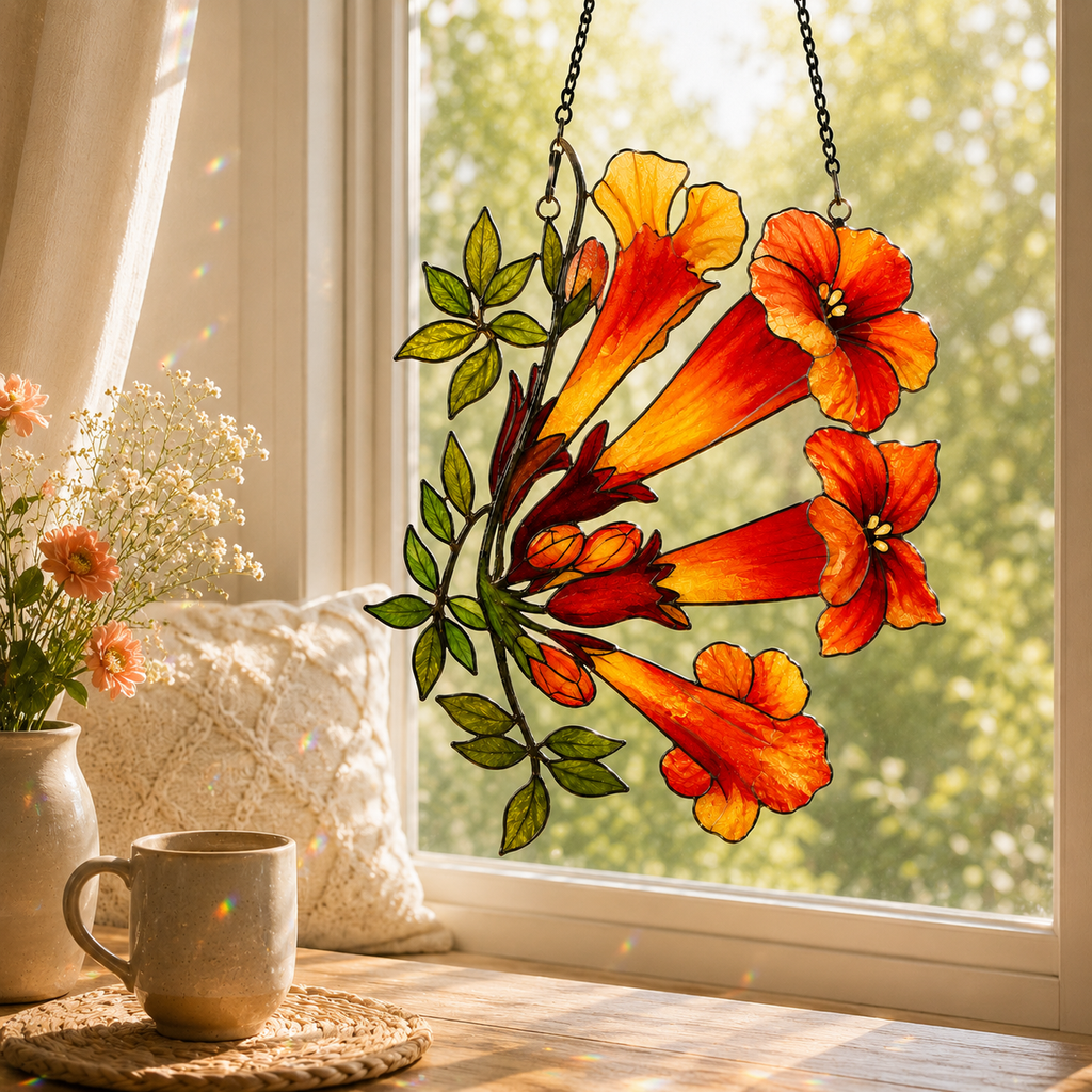 Trumpet Vine Flower Holographic Acrylic Suncatcher