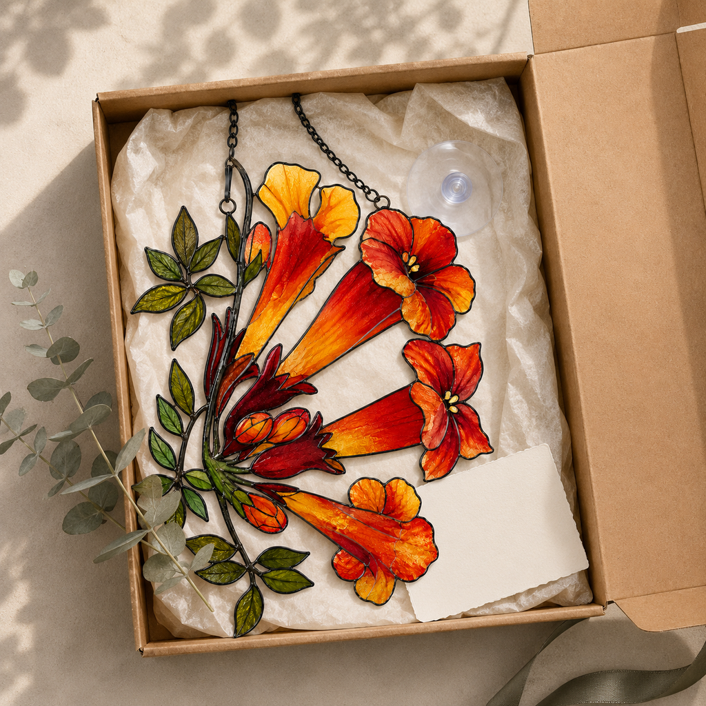 Trumpet Vine Flower Holographic Acrylic Suncatcher