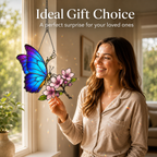 Blue Morpho Butterfly & Pink Cherry Blossom Holographic Acrylic Suncatcher