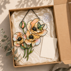Peach Poppies & Butterfly Holographic Acrylic Suncatcher