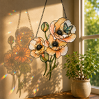 Peach Poppies & Butterfly Holographic Acrylic Suncatcher