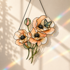Peach Poppies & Butterfly Holographic Acrylic Suncatcher