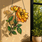 Yellow Rose & Bee Holographic Acrylic Suncatcher