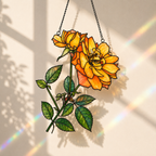 Yellow Rose & Bee Holographic Acrylic Suncatcher