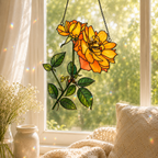 Yellow Rose & Bee Holographic Acrylic Suncatcher