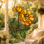 Yellow Rose & Bee Holographic Acrylic Suncatcher