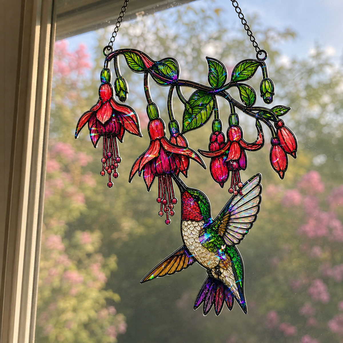 Fuchsia Hummingbird Holographic Acrylic Suncatcher