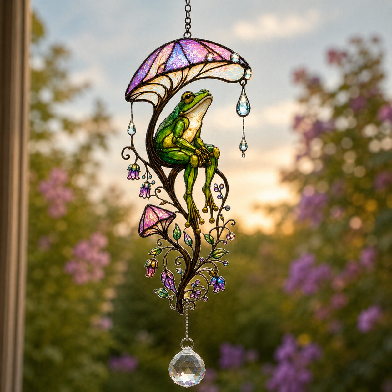 Frog & Mushroom Umbrella Holographic Acrylic Suncatcher