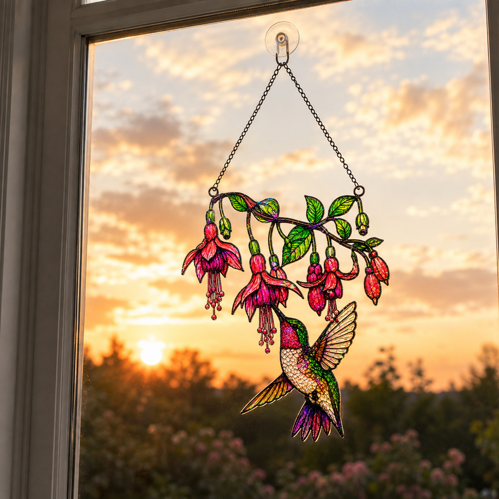 Fuchsia Hummingbird Holographic Acrylic Suncatcher