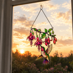 Fuchsia Hummingbird Holographic Acrylic Suncatcher