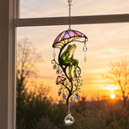 Frog & Mushroom Umbrella Holographic Acrylic Suncatcher