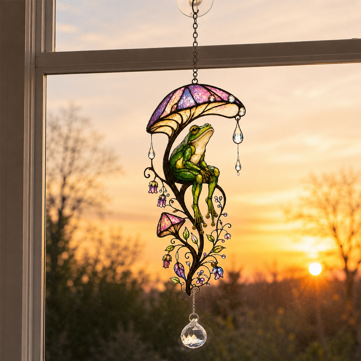 Frog & Mushroom Umbrella Holographic Acrylic Suncatcher