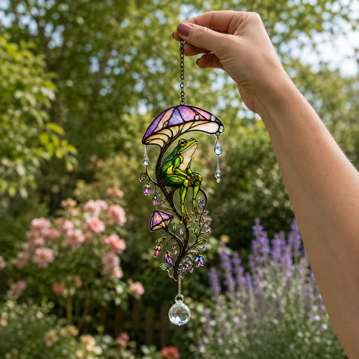 Frog & Mushroom Umbrella Holographic Acrylic Suncatcher