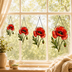 Red Poppy Flower Holographic Acrylic Suncatcher