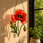 Red Poppy Flower Holographic Acrylic Suncatcher