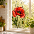 Red Poppy Flower Holographic Acrylic Suncatcher