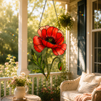 Red Poppy Flower Holographic Acrylic Suncatcher