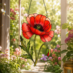 Red Poppy Flower Holographic Acrylic Suncatcher