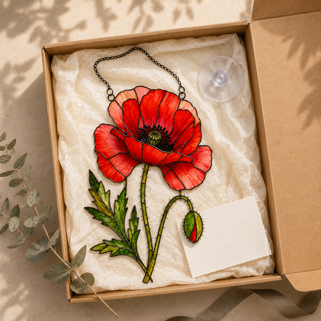 Red Poppy Flower Holographic Acrylic Suncatcher
