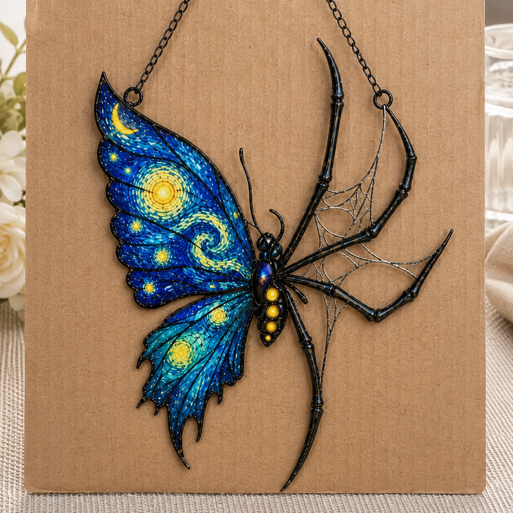 Starry Night Butterfly Spider Holographic Acrylic Suncatcher