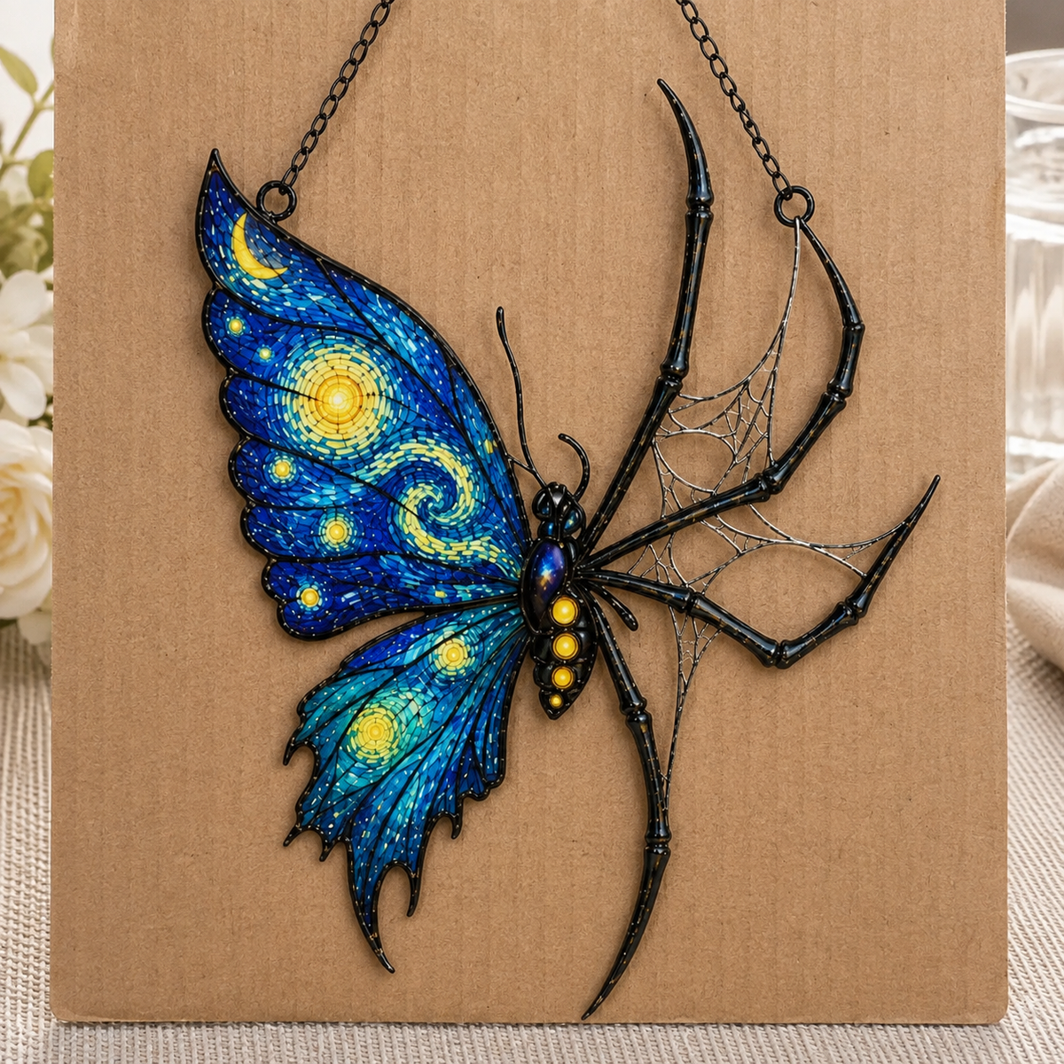 Starry Night Butterfly Spider Holographic Acrylic Suncatcher