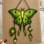 Luna Moth with Acorn & Crescent Moon Holographic Acrylic Suncatcher