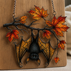 Sleeping Bat under Maple Branch Holographic Acrylic Suncatcher