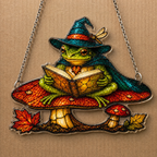 Witch Hat Frog on Mushroom Holographic Acrylic Suncatcher