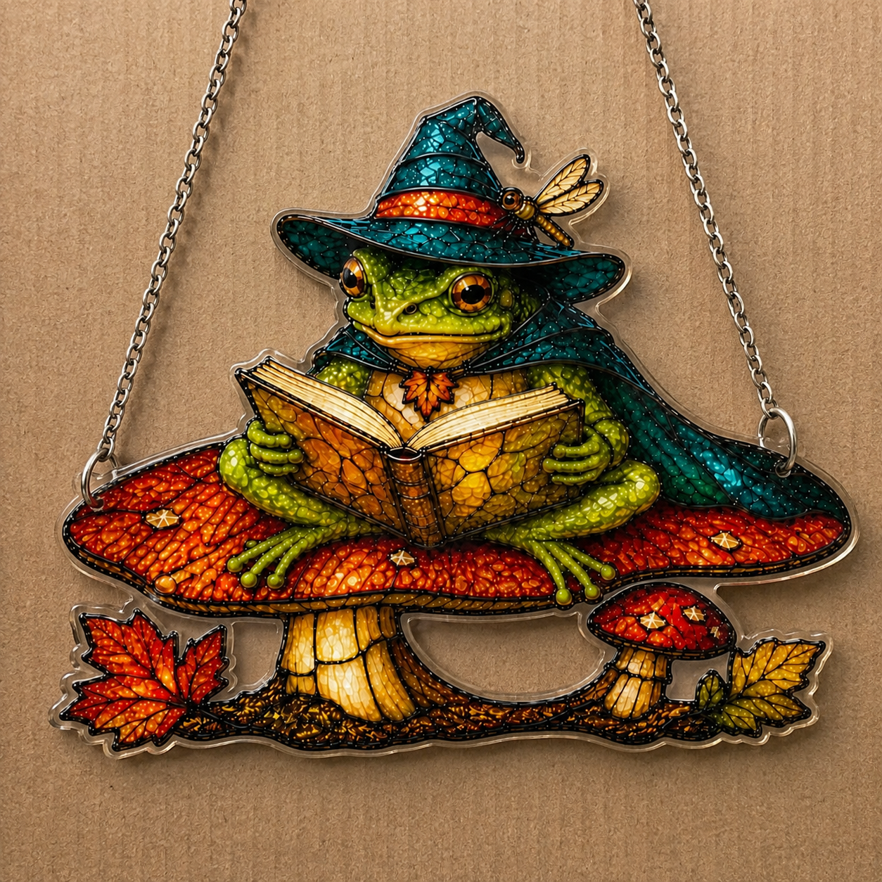 Witch Hat Frog on Mushroom Holographic Acrylic Suncatcher