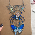 Blue Spider on Web Holographic Acrylic Suncatcher