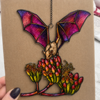 Pink Bat over Autumn Blooms Holographic Acrylic Suncatcher