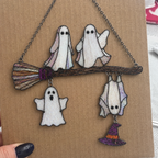 Four Ghosts on a Broomstick Holographic Acrylic Suncatcher
