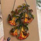Angel's Trumpet with Monarch Butterflies Holographic Acrylic Suncatcher