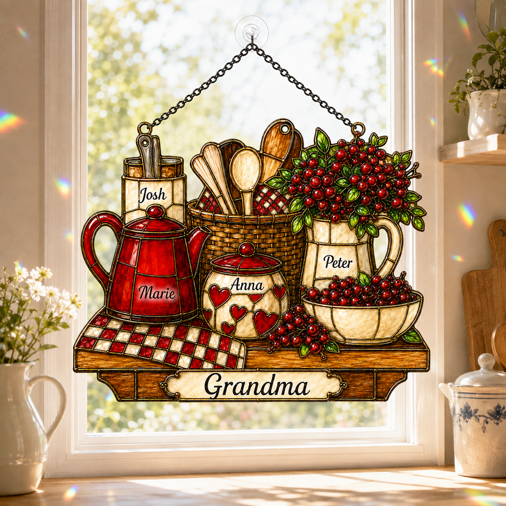 Personalized Kitchen Utensil Jars Holographic Acrylic Suncatcher