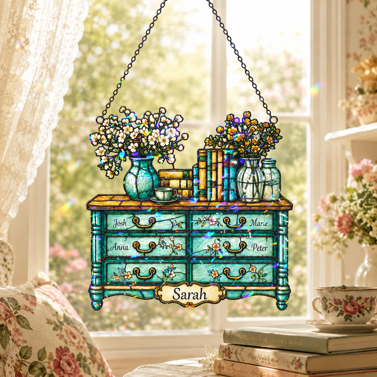 Personalized Vintage Dresser Holographic Acrylic Suncatcher