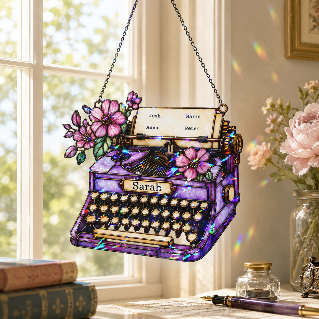 Personalized Vintage Typewriter Holographic Acrylic Suncatcher