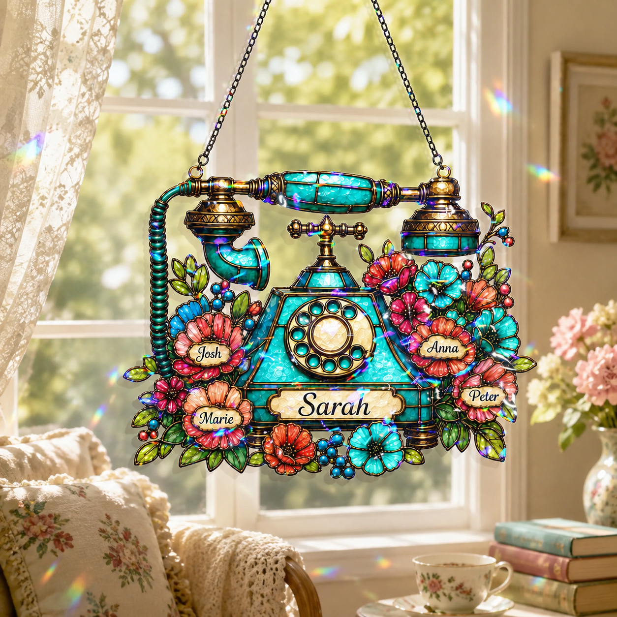Personalized Vintage Telephone Holographic Acrylic Suncatcher