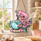 Personalized Stand Mixer & Roses Holographic Acrylic Suncatcher
