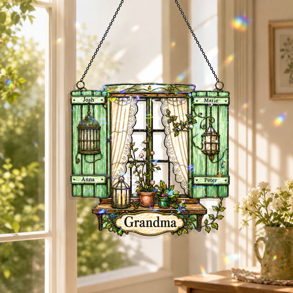 Personalized Grandma Cottage Window Holographic Acrylic Suncatcher