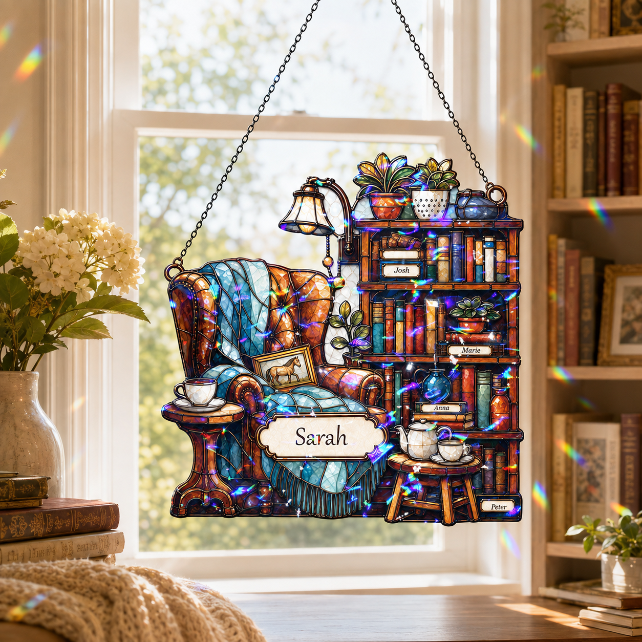 Personalized Reading Nook Holographic Acrylic Suncatcher