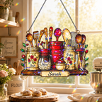 Personalized Grandma Vintage Kitchen Holographic Acrylic Suncatcher