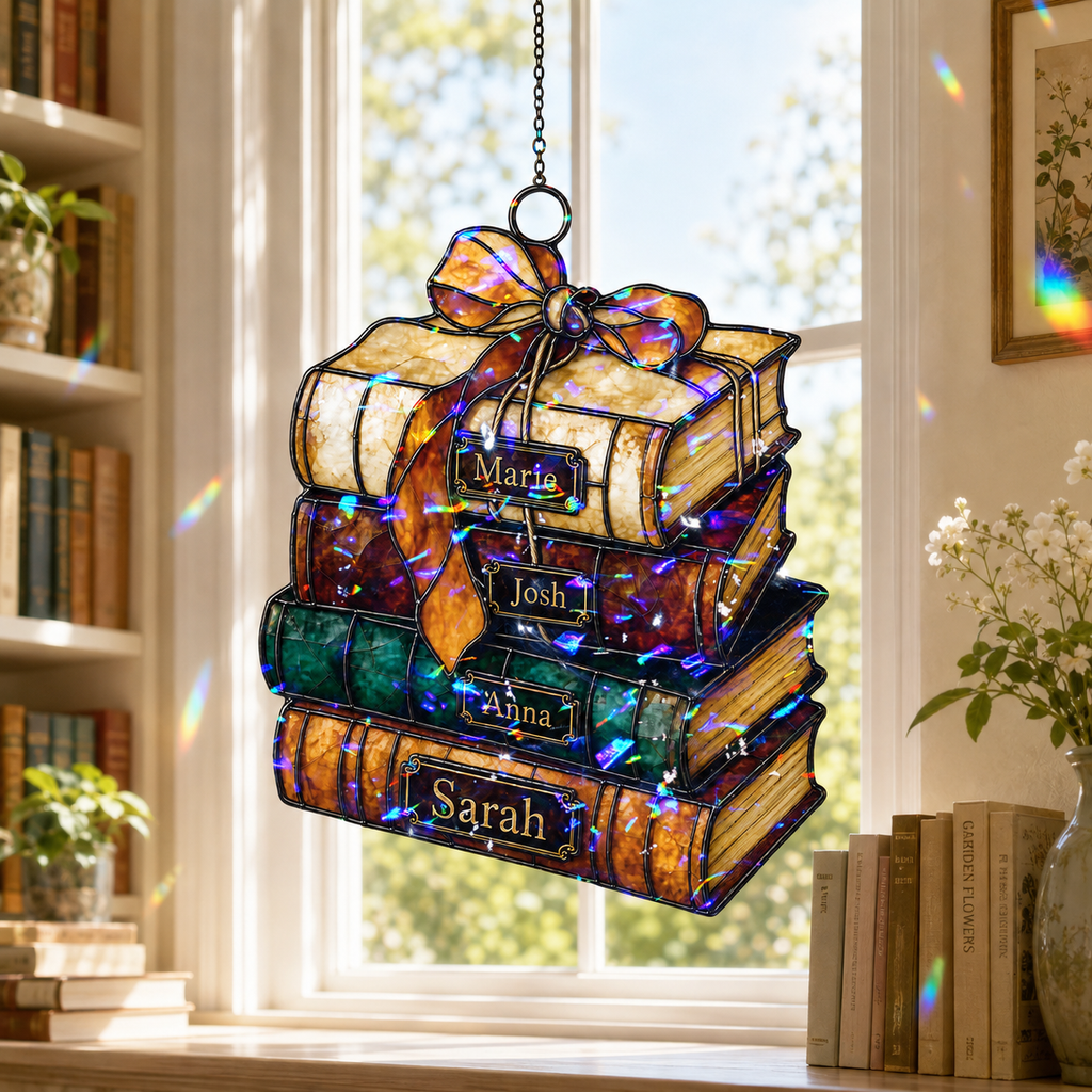 Personalized Book Stack Holographic Acrylic Suncatcher
