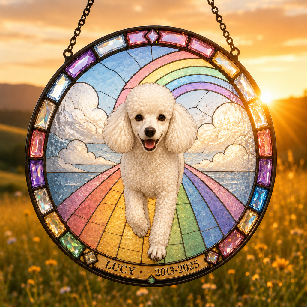 Personalized Pet Memorial Suncatcher – Rainbow Bridge Photo