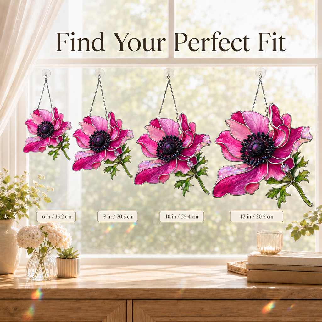 Pink Anemone Flower Holographic Acrylic Suncatcher