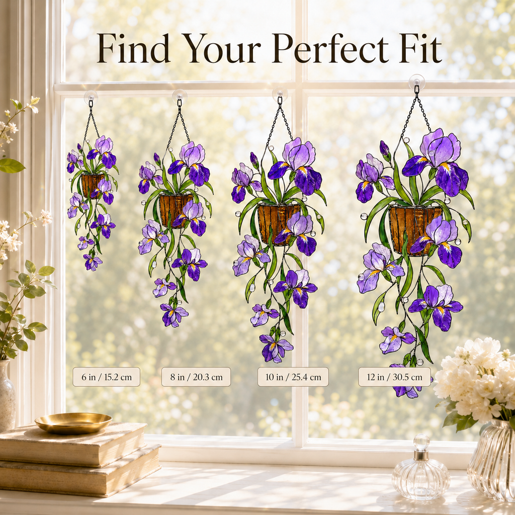 Purple Iris Hanging Basket Holographic Acrylic Suncatcher