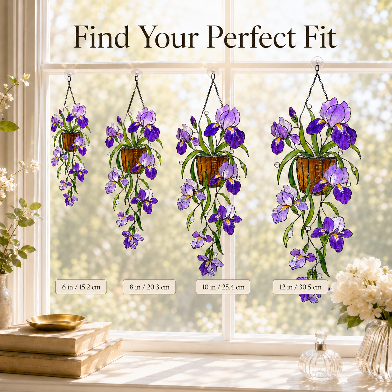 Purple Iris Hanging Basket Holographic Acrylic Suncatcher