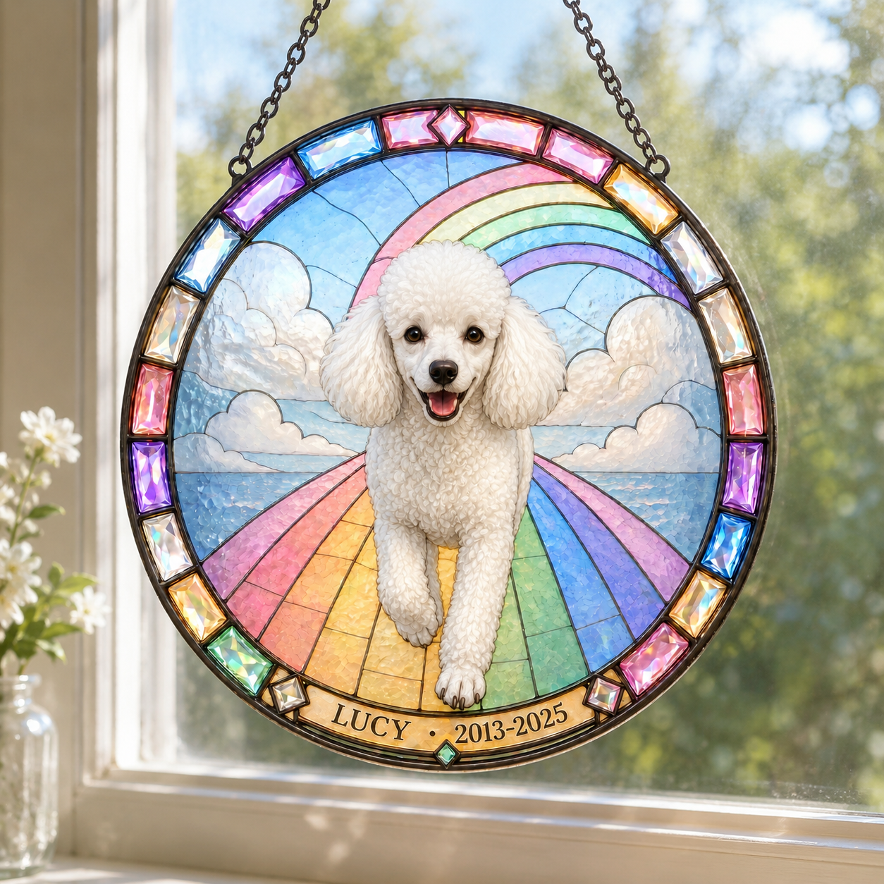 Personalized Pet Memorial Suncatcher – Rainbow Bridge Photo